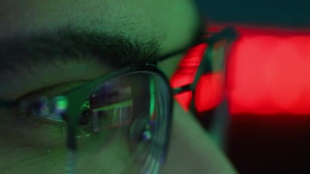 Macro Shot Eyes Russian Hacker Glasses Extreme Close Hacker Eyes — Stockvideo