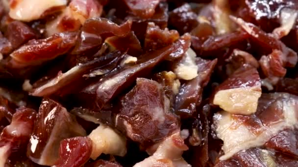 High Quality Traditional Serrano Ham Jamn Ibrico Chopped Small Pieces — Stock Video