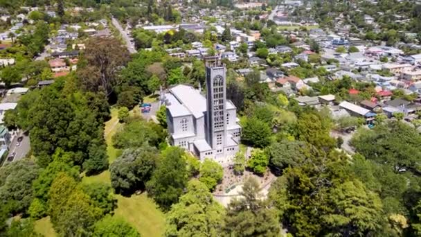 Bela Antena Icônica Catedral Igreja Cristo Centro Cidade Nelson Verão — Vídeo de Stock