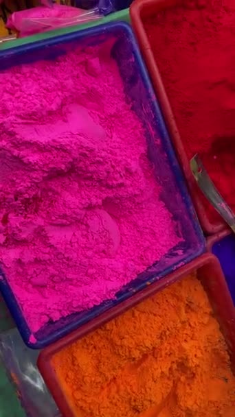 Colorful Traditional Holi Powder Bowls Happy Holi Concept Indian Color — Wideo stockowe