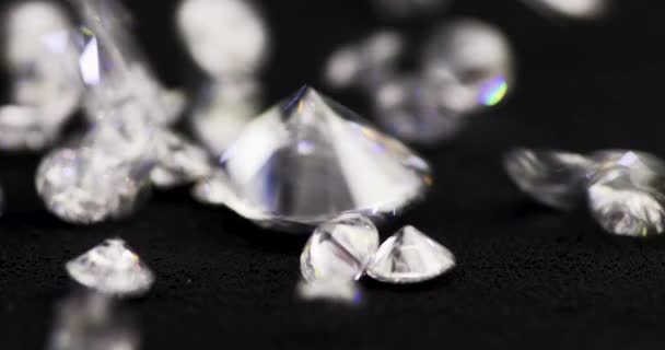 Slow Motion Macro Shot Real Brilliant Cut Diamonds Various Sizes — Stock video