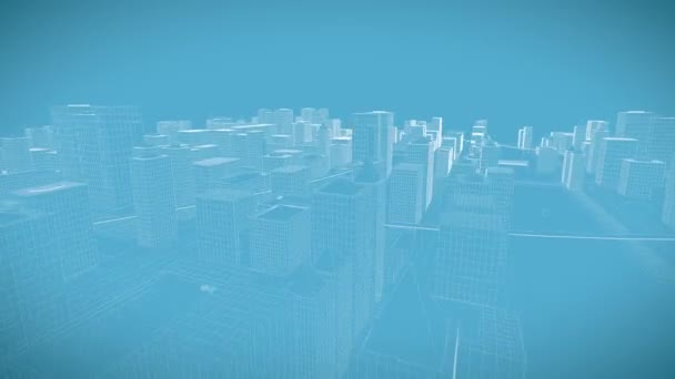 Blueprint Wireframe City Skyline Tourne Boucle Transparente Animation Numérique Fond — Video