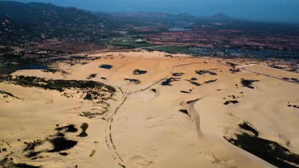 Aerial View Tropical Sand Dunes Mui Dinh Vietnam Drone Fly — Video