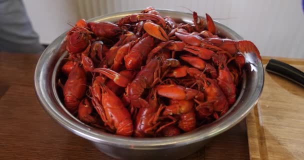 Crayfish Red Fresh Lobster Peal Clean Piled Metal Pot Ready — Stock videók