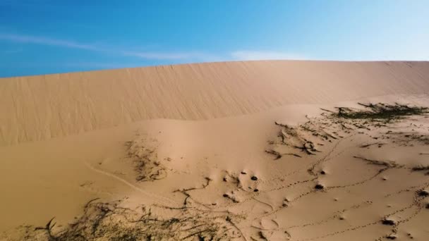 Drone Fly Close Sand Dunes Mui Dinh Revealing Tropical Ocean — Stock Video