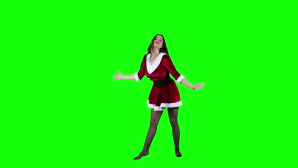 Attractive Christmas Mrs Claus Dancing Front Green Screen — Stockvideo
