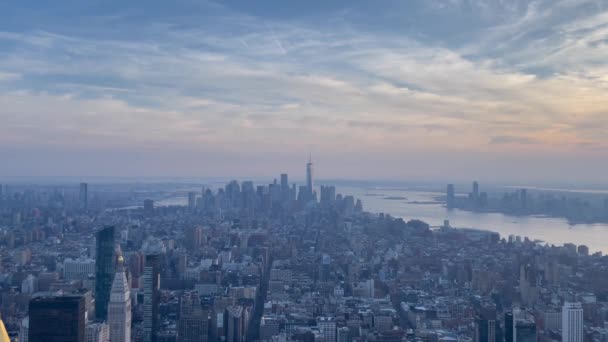 Beautiful Cloudy Sunset New York City Skyline View Manhattan Hudson — Vídeo de Stock
