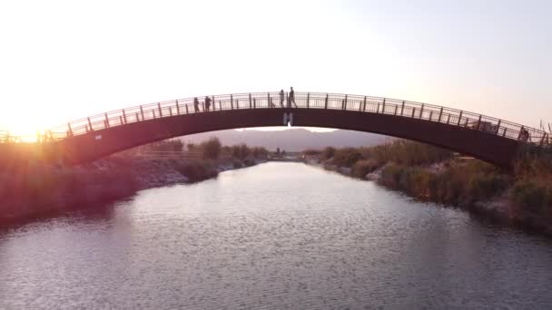 Drone Que Voa Diretamente Sob Meio Uma Ponte Arco Por — Vídeo de Stock