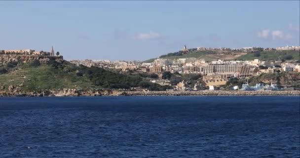 Vue Sur Côte Les Bâtiments Port Approche Ferry Île Gozo — Video