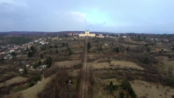 Aerial Drone Moves Hills Basilica Minore Visitation Virgin Mary Czech — Video