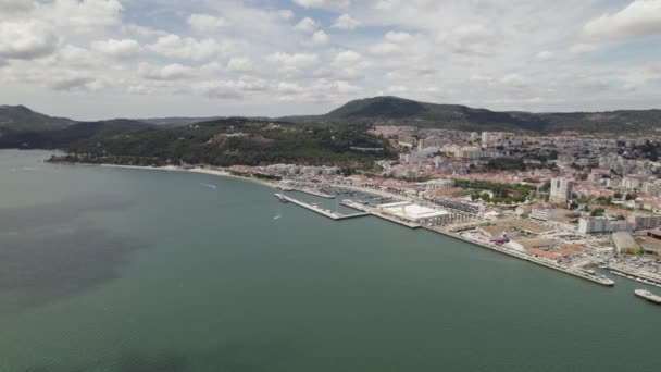 Setubal Turistický Přístav Okolní Krajina Portugalsko Vzdušné Kroužení — Stock video