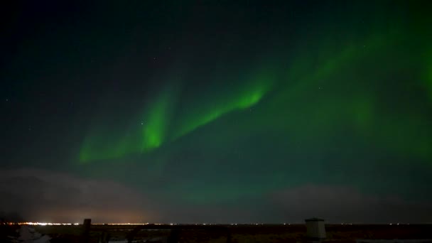 Панорамный Снимок Красивого Освещения Городского Пейзажа Хотизон Светящиеся Зеленые Магические — стоковое видео