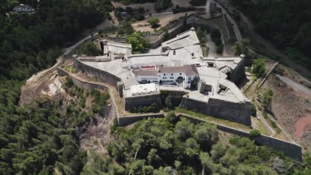 Setubal Fortress Portugal Aerial Backward Tilt Reveal — Video Stock