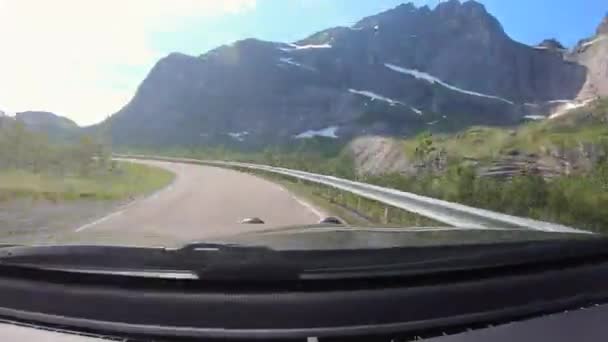 Jízda Slavné Rybářské Vesnice Nusfjord Ikonický Pohled Silnici Time Lapse — Stock video