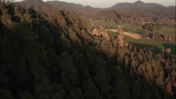 Drone Flight Forest Geiersteine Germany — стоковое видео