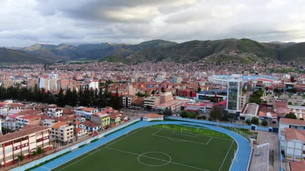 Aerial View Inca Garcilaso Vega Football College Stadium City Cusco — Video Stock