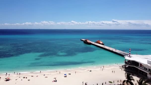 Vista Aérea Del Océano Caribe Muelle Principal Playa Del Carmen — Vídeos de Stock