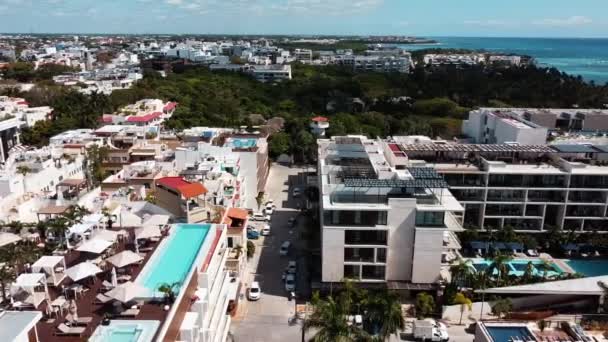 Aerial Shot Playa Del Carmen Mexico Rooftop Pools Beach — стокове відео