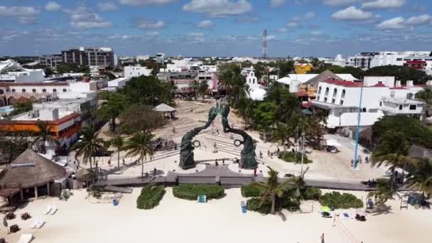Aerial View Public Beach Fundadores Park Playa Del Carmen Mexico — Video