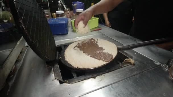 Aperitivo Callejero Mexicano Marquesita Preparado Con Chocolate Avellana Queso Edam — Vídeo de stock