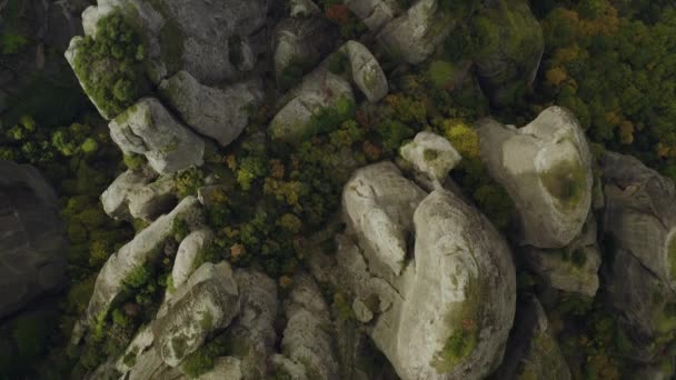 Aerial View Steep Sandstone Conglomerate Cliffs Meteora Greece Birds Eye — Stock Video