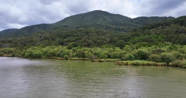 Flyg Till Natursköna Reservat Över Sjön Wairarapa Foreboding Moln Nya — Stockvideo