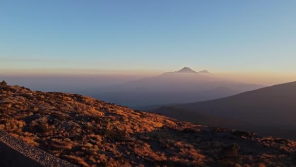 Aerial Drone View Clouds Top Mountain Tlalocs Archaeological Site Sunset — Wideo stockowe