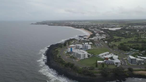 Aerial View Bargara Beach Cloudy Day Queensland Australia Drone Shot — ストック動画