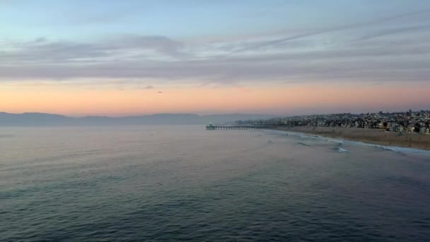 Scenic Sunset Manhattan Beach California Usa Aerial Drone Shot — Vídeo de Stock