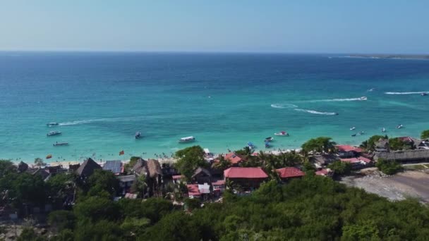 Luchtfoto Van Stranden Moderne Gebouwen Playa Blanca Tijdens Zomer Cartagena — Stockvideo