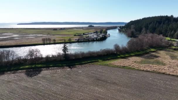 Cinematic Aerial Drone Footage Craft Island Skagit River Delta Skagit — Video Stock