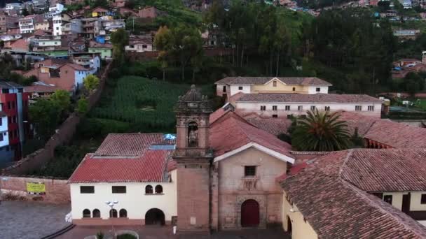 Aerial View Desserted Iglesia Recoleta Its Monastery Lockdown Reverse Drone — Vídeo de Stock