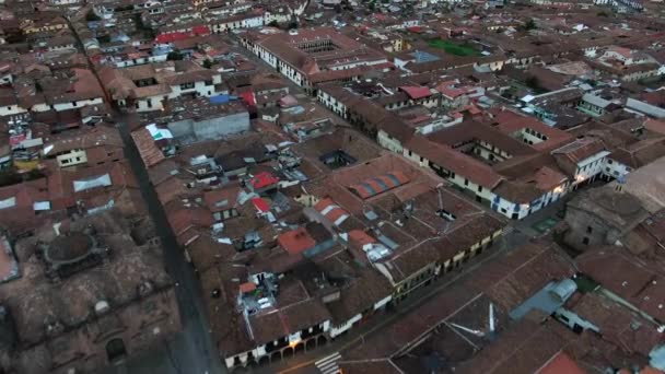 Luftaufnahme Des Historischen Zentrums Von Cusco Peru Bei Tageslicht Drohne — Stockvideo