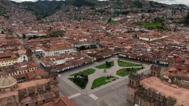 Vista Panorâmica Uma Deserta Plaza Armas Cidade Cusco Cordilheira Dos — Vídeo de Stock