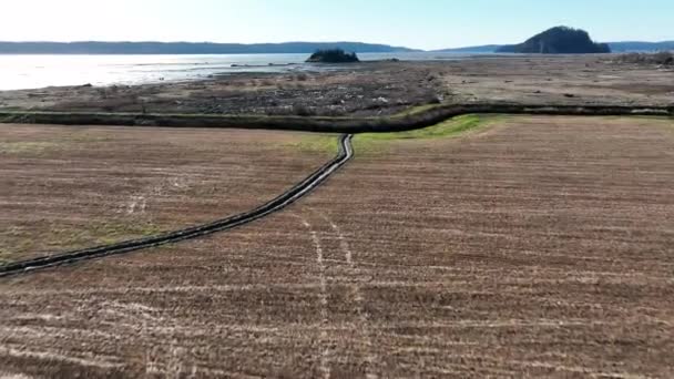 Cinematic Aerial Drone Dolly Shot Tidal Mud Flats Wetlands Craft — стоковое видео