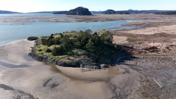 Drone Aéreo Cinematográfico 360 Imagens Orbitais Craft Island Skagit River — Vídeo de Stock