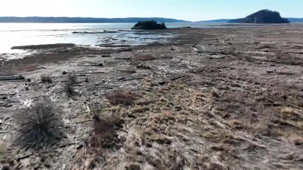 Cinematic Aerial Drone Dolly Shot Tidal Flats Craft Island Skagit — Wideo stockowe