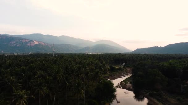 ランベトナム汚染されていない山の風景ジャングル熱帯雨林とアジアの小さな水のストリーム川と小さなリモート村 — ストック動画