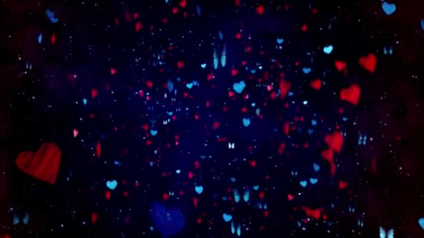 Grunge background with red andblue hearts. Love and beauty. Loop