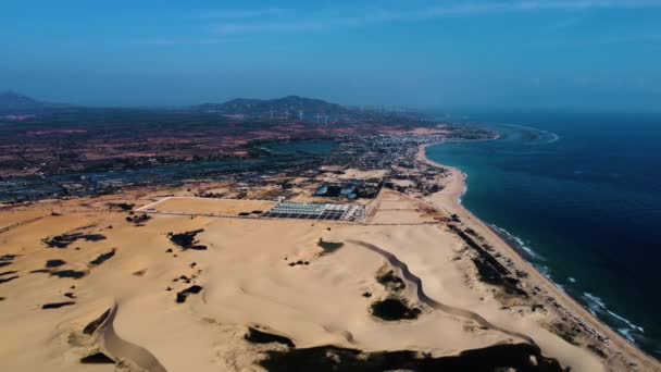Coastal Yellow Sandy Dunes City Horizon Vietnam High Altitude Drone — Stock video
