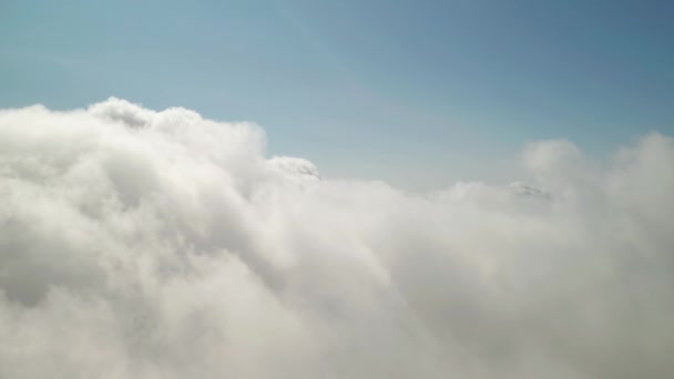 Flying Beautiful Thick Fluffy Clouds Aerial Backlit Drone View Soft — Video Stock