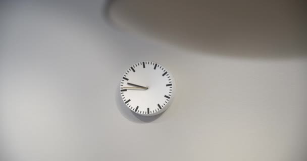 Black White Clock Hanging White Wall Action Details Minimalistic Interior — Stock Video