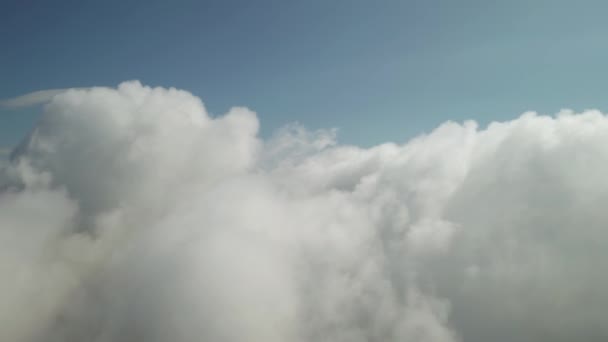 Flying Beautiful Thick Fluffy Clouds Aerial Drone View Soft White — Stock Video