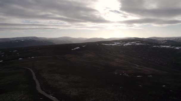 Cinematic Aerial Drone Footage Twisitng Rising Mountain Landscape Heather Moorland — Stockvideo