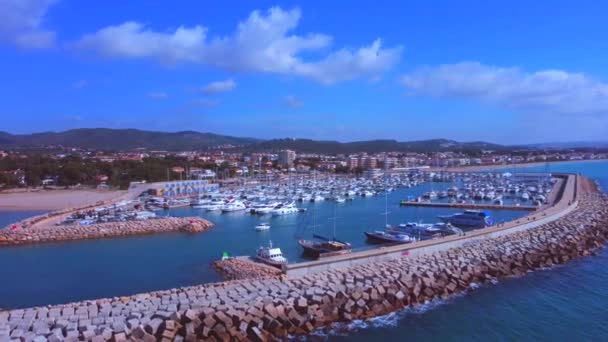 Traveling Left Right Coast Boat Departure Port Creixell Catalua Spain — Video Stock