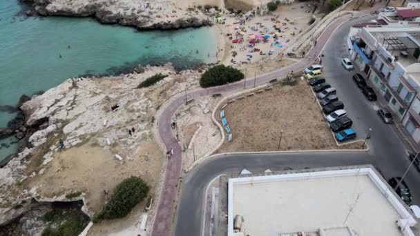 Small Beach Monopoli Italy Aerial Drone Shot — Vídeo de Stock