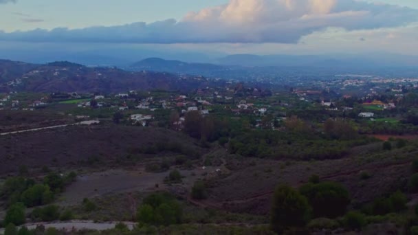 Plain Fields Malaga Spain Cloudy Afternoon Aerial Moving — ストック動画