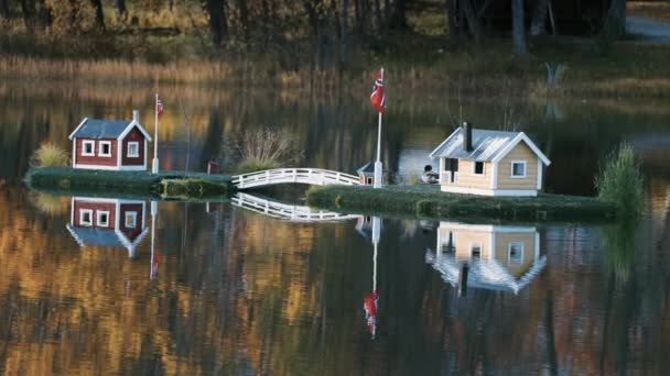 Idyllic View Town Park Finnsnes Norway Toy Houses Middle Lake — Wideo stockowe