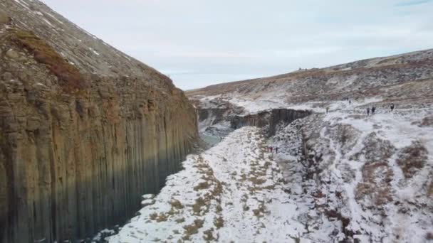 Studlagil Basalt Canyon Iceland Rare Volcanic Basalt Column Formation Fpv — Vídeo de Stock