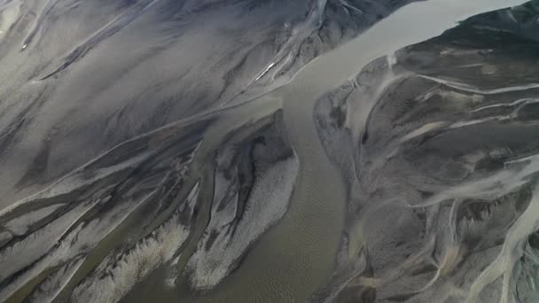 Aerial Top View River Braids Iceland Sunny Day Beautiful Landscape — Video